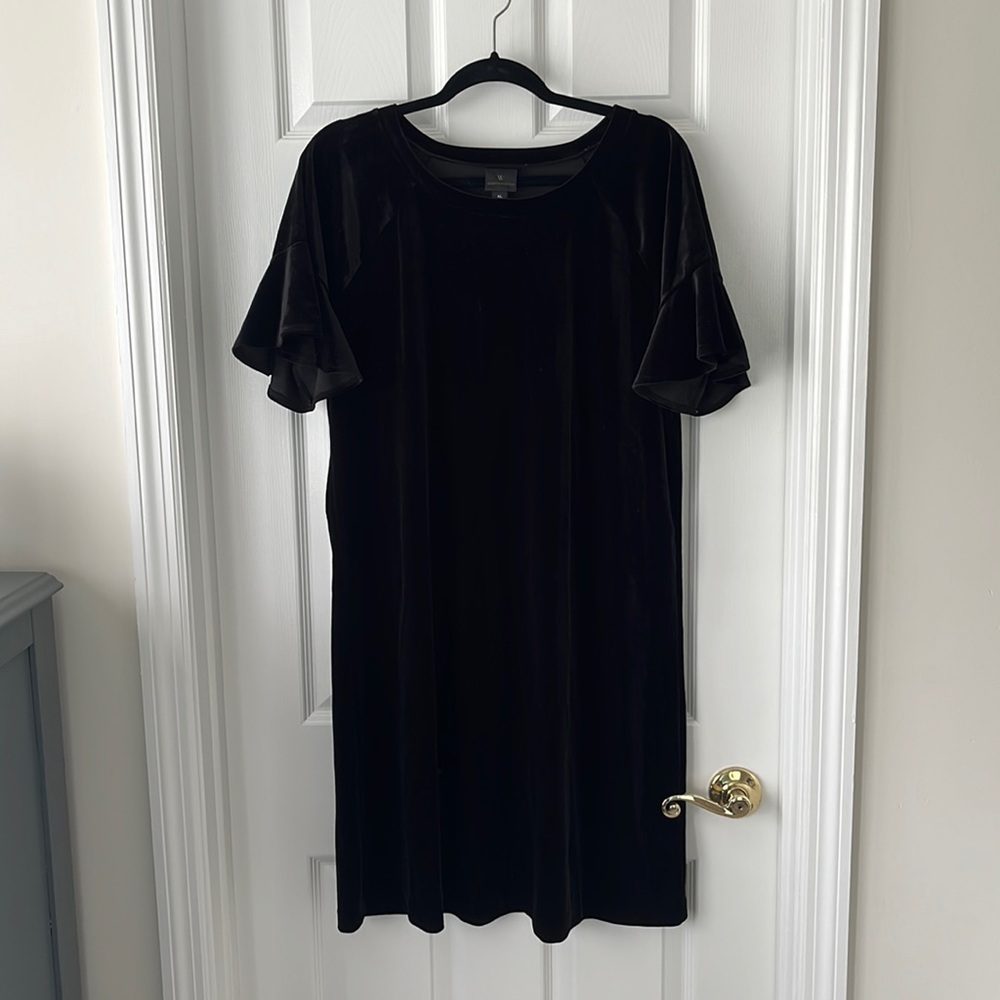 Black Velvet Dress with Short flutter sleeve detail